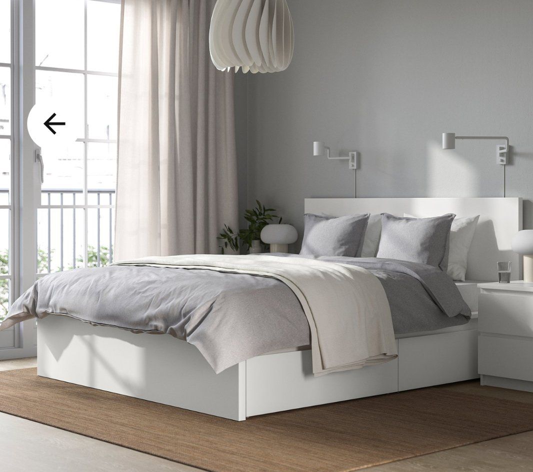 IKEA Nordli White Bed Frame with Storage Drawers