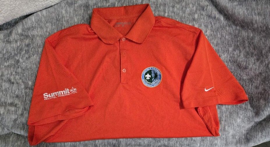 2013 Boy Scout Jamboree, polo, dark orange, size extra large.