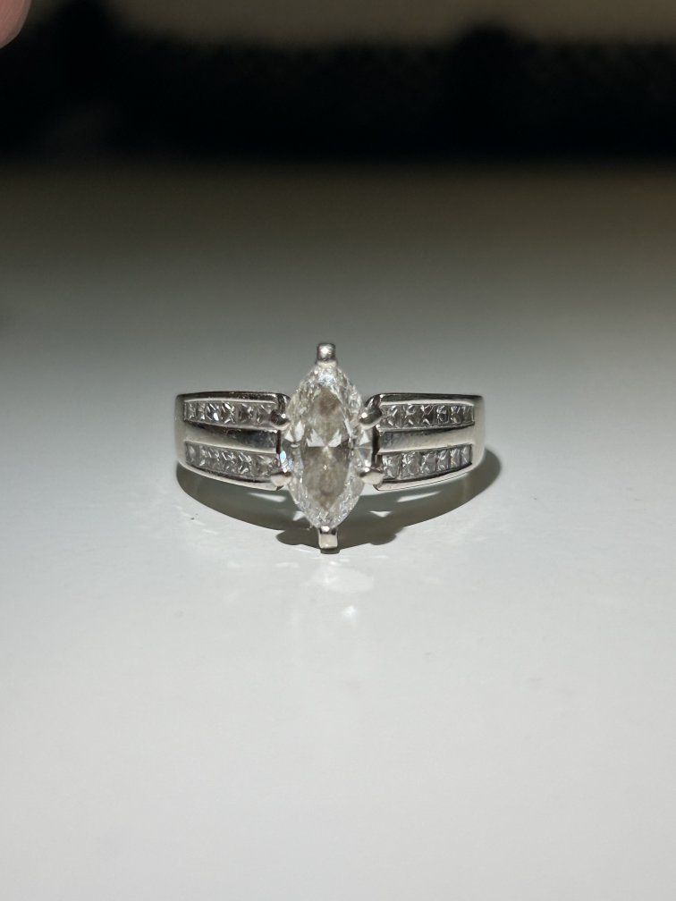 Elegant Marquise Cut Diamond Engagement Ring with Channel Set Accents - Sterling Silver
