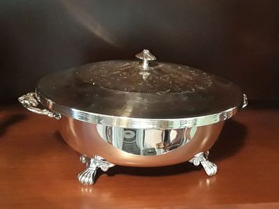 Round Silver Plate Casserole Dish with Lid