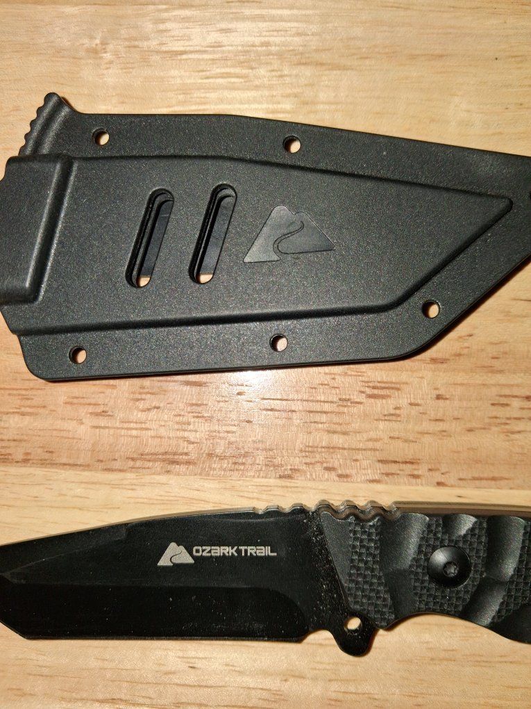 Ozark Trail Black Fixed Blade Tanto Knife with Sheath