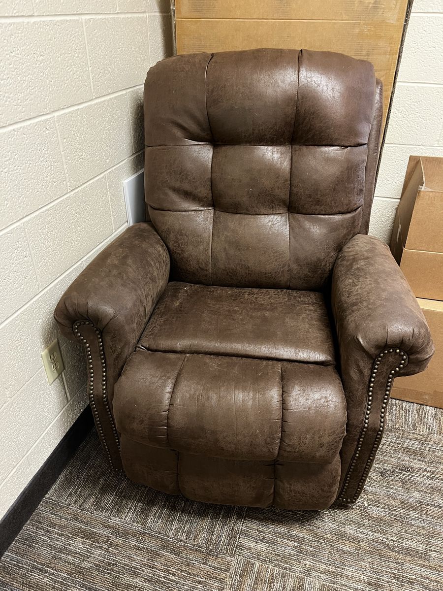 Brown Faux Leather Recliner Armchair with Nailhead Trim - Electric