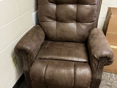 Brown Faux Leather Recliner Armchair with Nailhead Trim - Electric