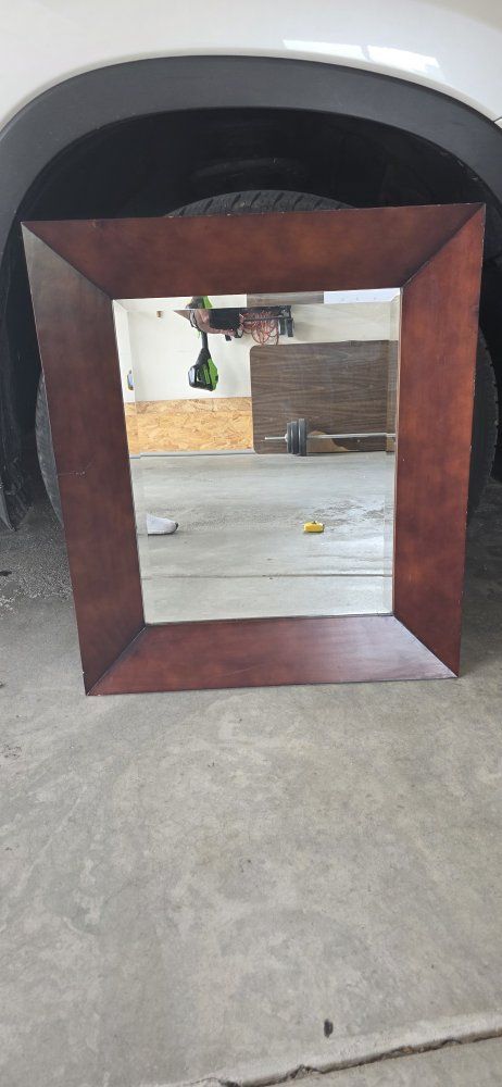 Large Square Brown Wood Frame Wall Mirror - 24 x 28.