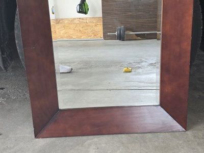 Large Square Brown Wood Frame Wall Mirror - 24 x 28.