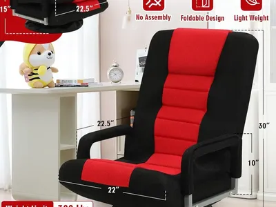 Swivel Floor Gaming Chair w/Armrests, Folding Video Reclining Sofa w/6 Adjustable Position, Lazy Lounger Couch