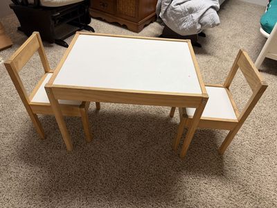 Kids Wooden Activity Table & 2 Chairs - White Top, Natural Wood Finish