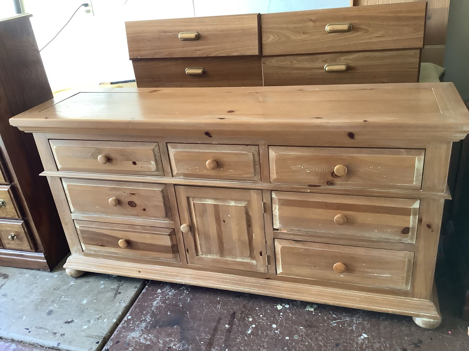 All Wood Broyhill Pine Dresser with 9 Drawers