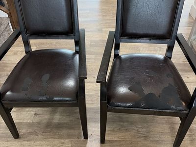 Pair of Dark Brown Wood Frame Dining Chairs with Faux Leather Seats - Set of 2
