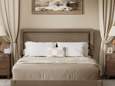 NEW KING UPHOLSTERED PLATFORM BED BROWN