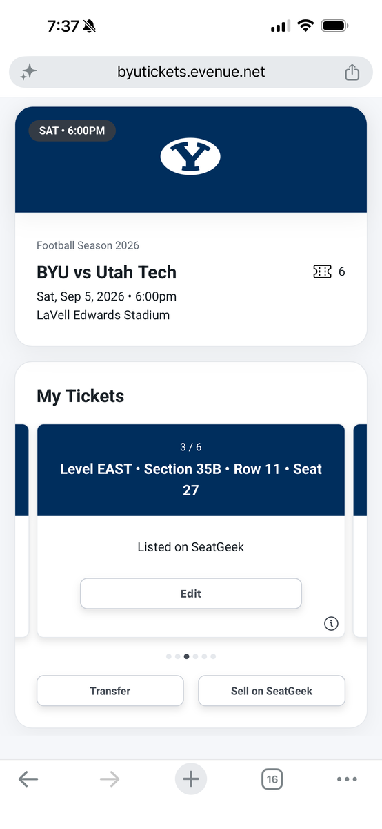 BYU Football vs Utah Tech Row 11!!! $250 each