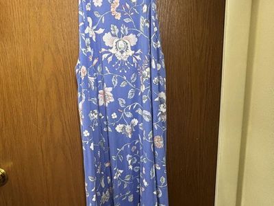 Floral Blue Sleeveless Maxi Dress with Pockets - Women's Size Large (L)