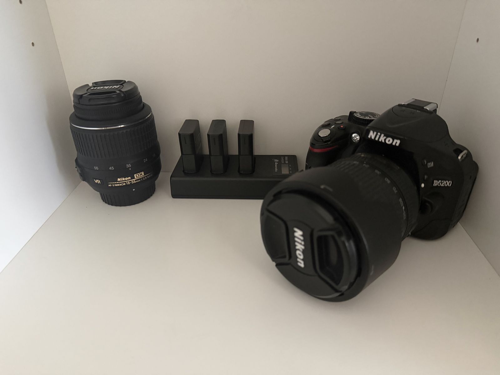 Nikon D5200 DSLR, and Nikon D90 DSLR Camera with 4 Lenses, Batteries, Charger. All Excellent / Like new condition