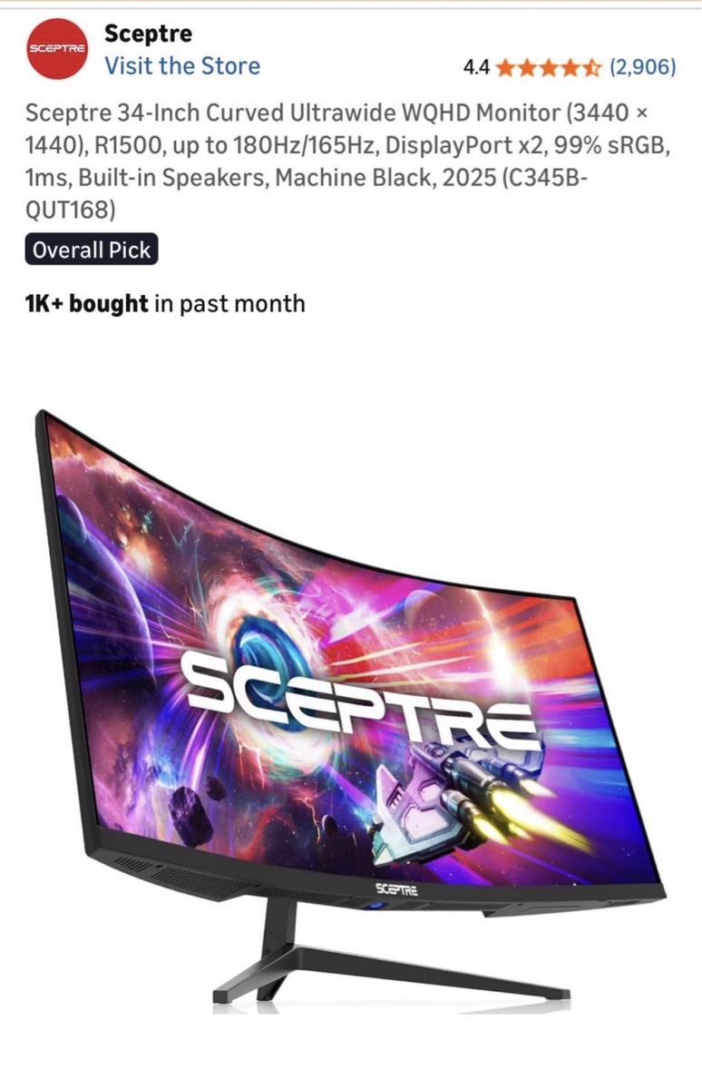 Sceptre C34 Ultrawide Curved Gaming Monitor