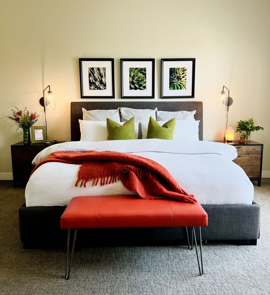 Custom Upholstered King Bed Frame (with or without mattress and two twin box springs) *Entire Set For Sale