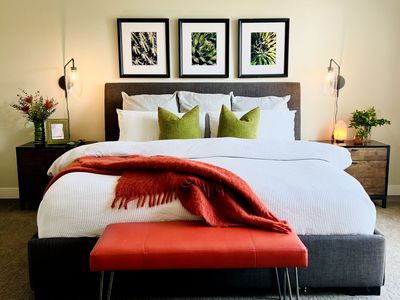 Custom Upholstered King Bed Frame (with or without mattress and two twin box springs) *Entire Set For Sale