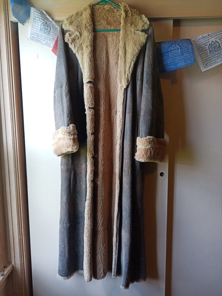 Vintage Suede Shearling Fur Long Maxi Coat Jacket