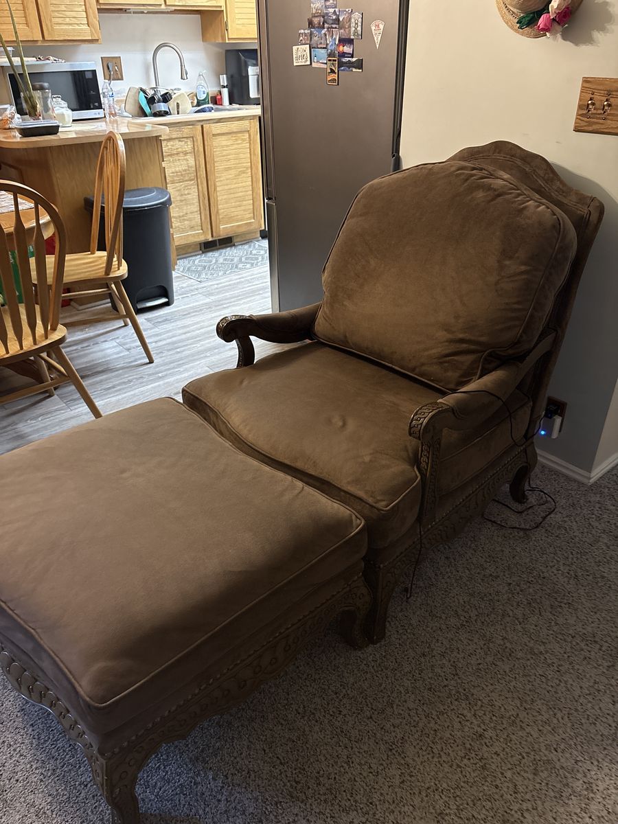 Italian Suede Leather Accent Chair With Ottoman