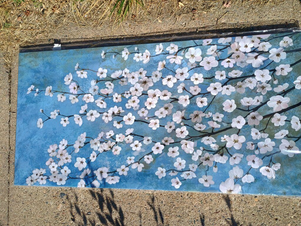 blue with small white flowers canvas painting/art