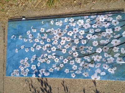 blue with small white flowers canvas painting/art