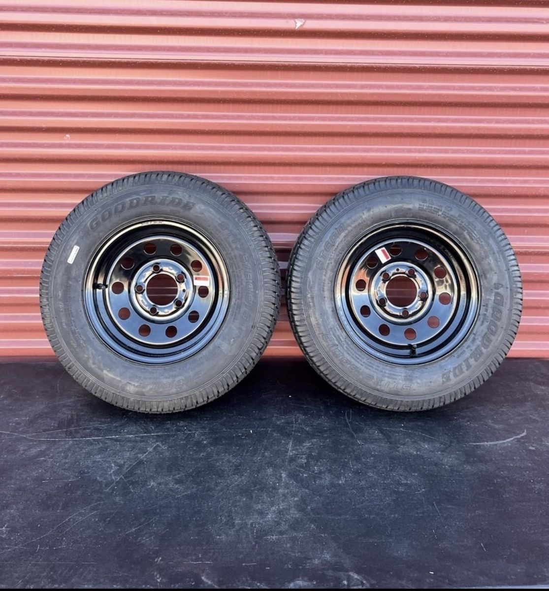New Set of 2 Good Ride ST 175/80 D 13 Tires Mounted on New Black Mod Wheels 5 on 4.5 Lug Pattern Brand New