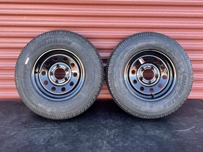 New Set of 2 Good Ride ST 175/80 D 13 Tires Mounted on New Black Mod Wheels 5 on 4.5 Lug Pattern Brand New