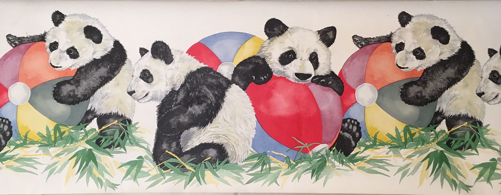 Playful Panda Bear wall paper border