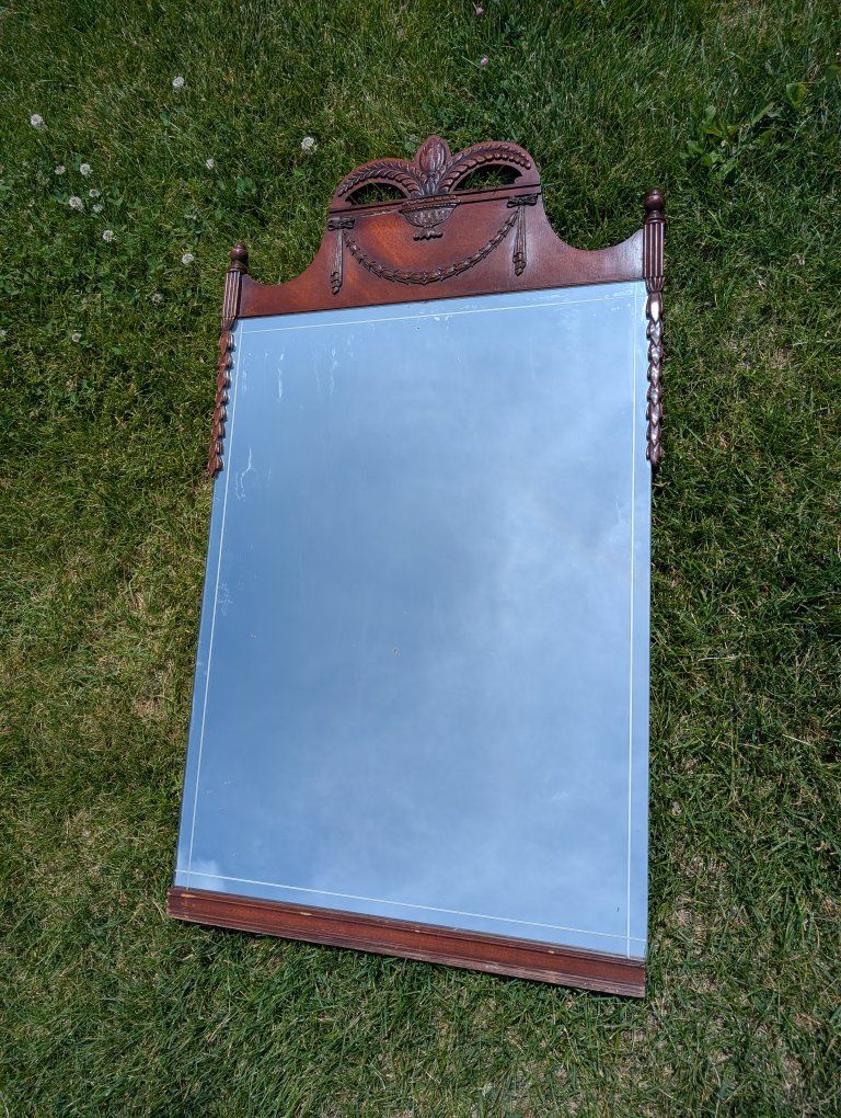 Vintage Carved Wood Wall Mirror - Ornate Traditional Decor