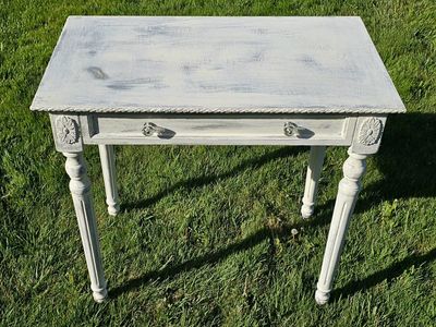 Shabby Chic Distressed White/Gray End Table with Drawer - Farmhouse Style Nightstand 32"Wx18"Dx30"H