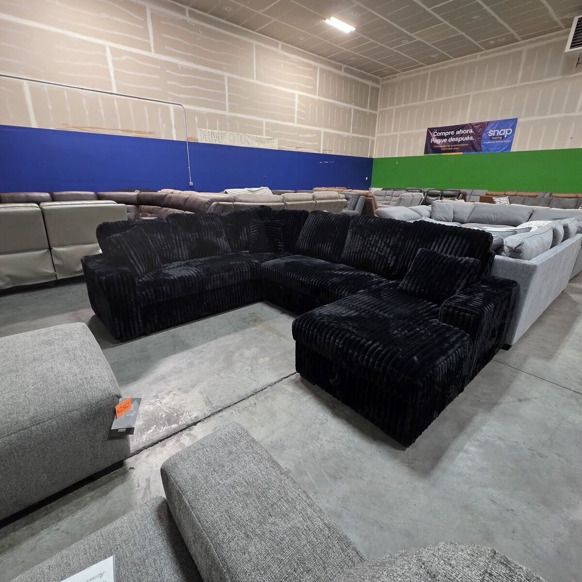 BLACK CORDUROY 3-PIECE SECTIONAL