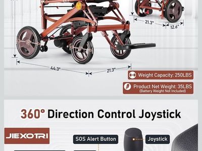 Jiexotri Lightweight Folding Power Wheelchair - 360 Joystick Control