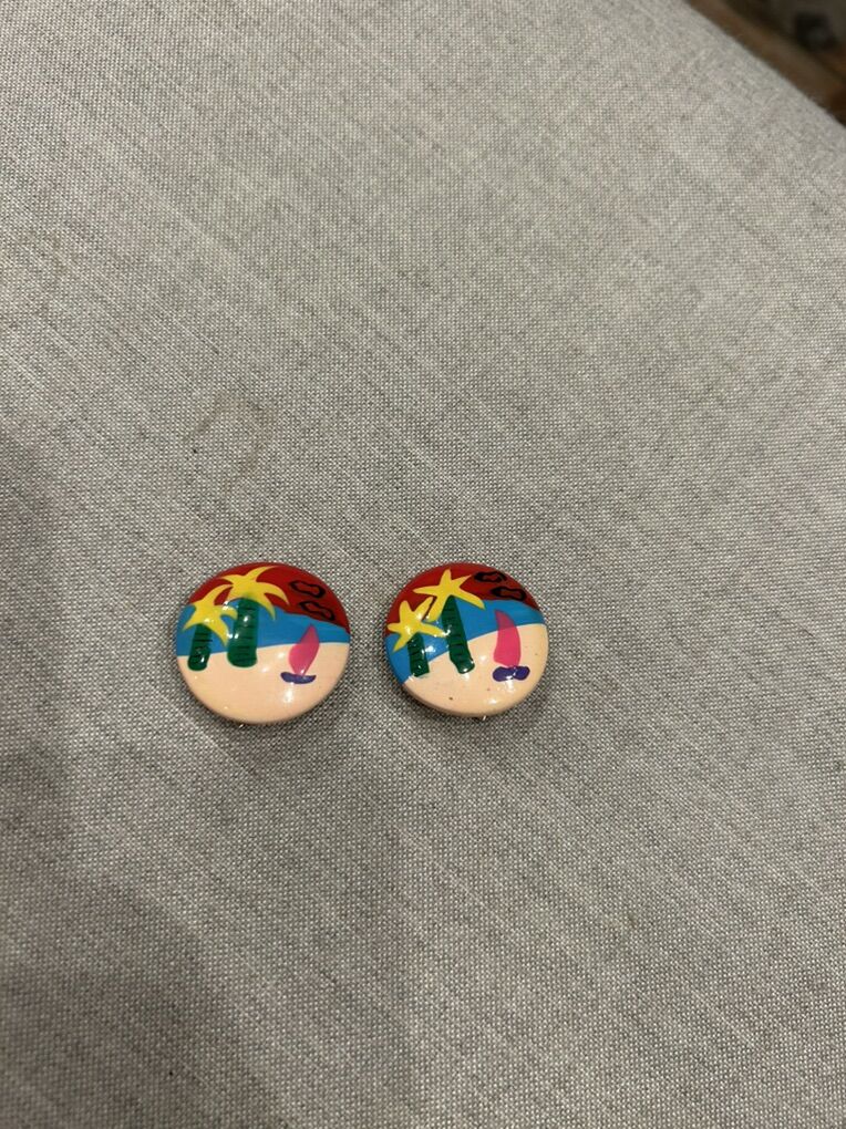 Vintage Hand Painted Clip On Earrings