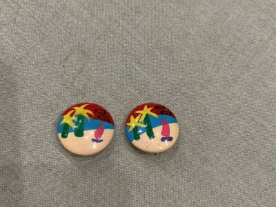 Vintage Hand Painted Clip On Earrings