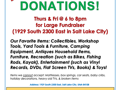 TONIGHT -Looking for DONATIONS to Church GARAGE SALE Fundraiser