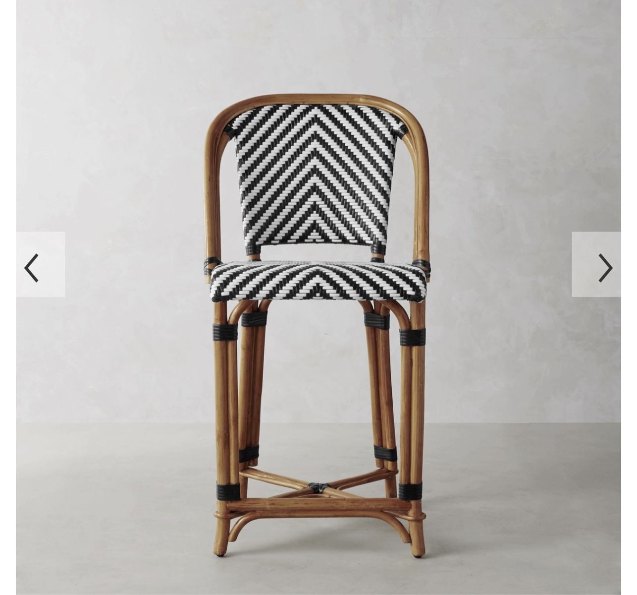 Black & White Chevron Rattan Woven Parisian Bistro Bar Stool