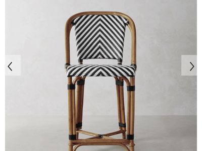 Black & White Chevron Rattan Woven Parisian Bistro Bar Stool