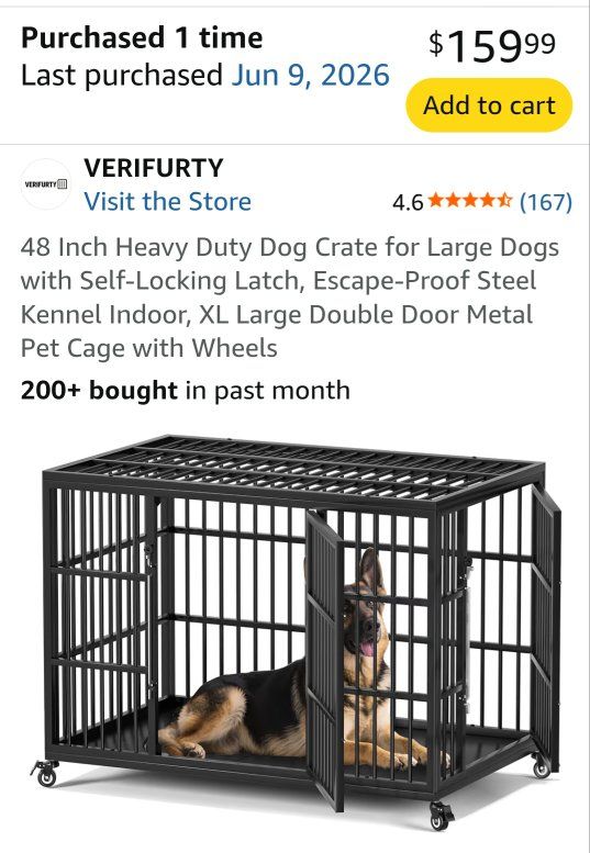 48" Heavy Duty Dog Crate XL Large double Door Metal Pet Kennel with Wheels - Brand New