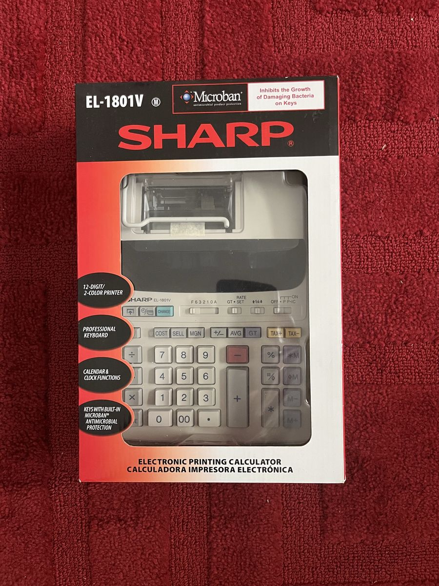 Sharp EL-1801V 12-Digit 2-Color Printing Calculator with Microban Keys & Calendar/Clock