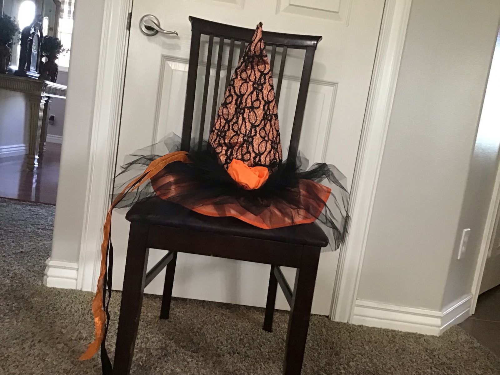 Halloween Witch Hat Orange & Black Lace Costume Accessory for Adults