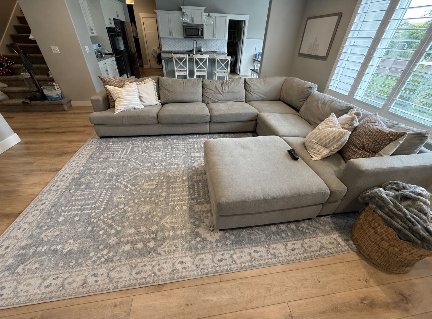 Large Gray Sectional Sofa with Ottoman