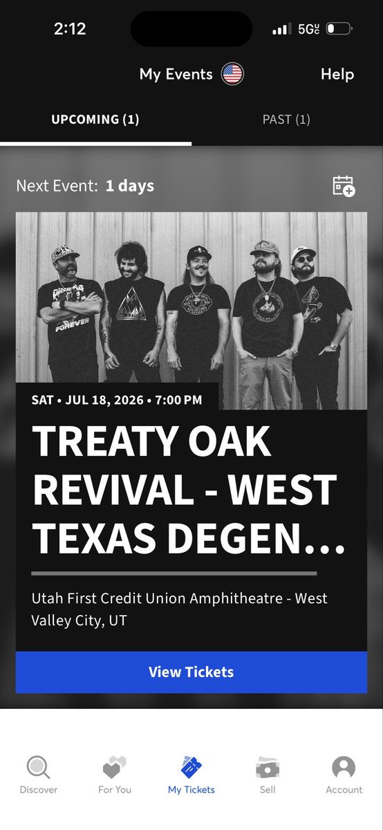 Treaty Oak Revival: West Texas Degenerate Tour - 2 Official Platinum Tickets, Sec 103 Row G