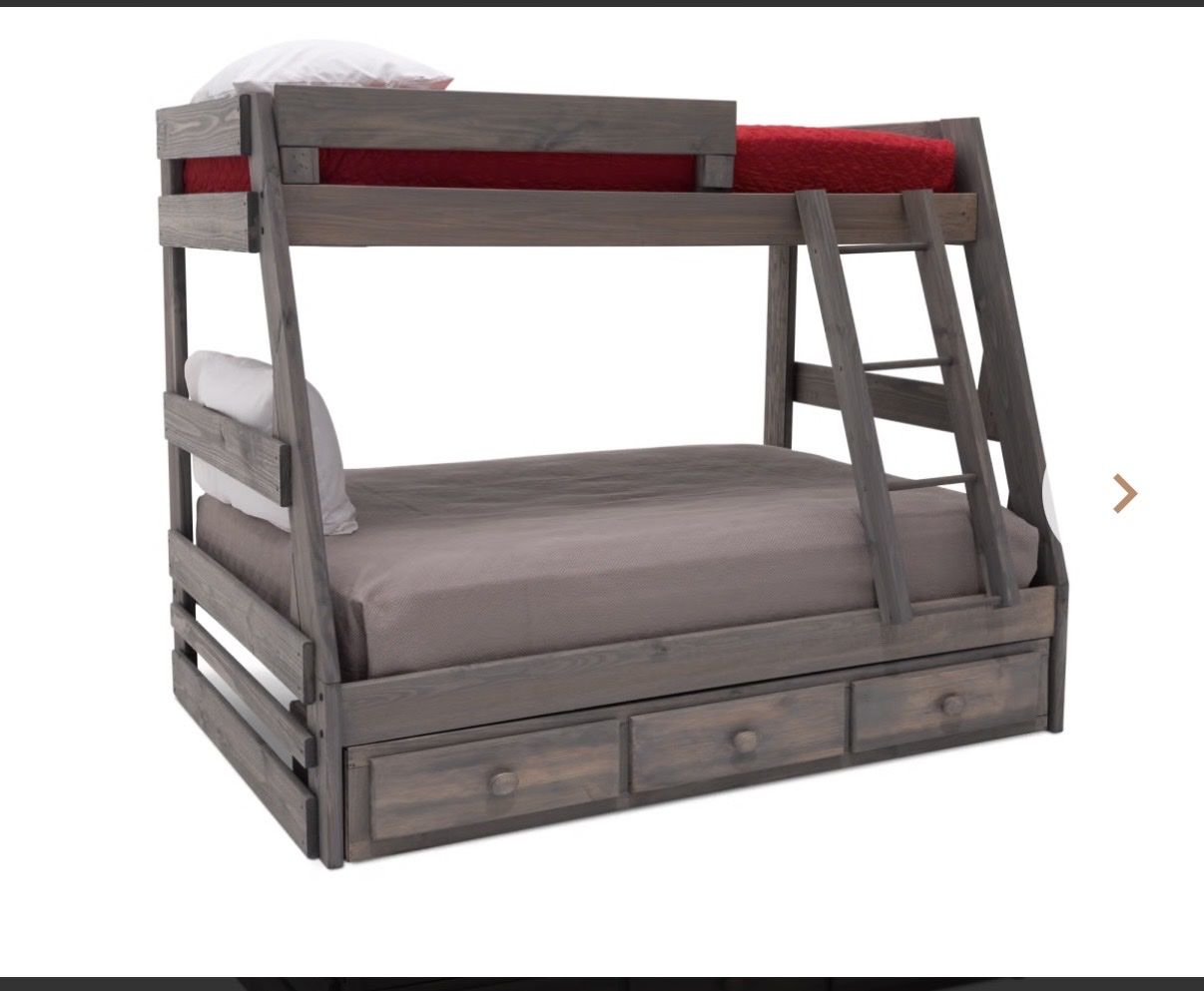 Picket Twin-Full Bunk Bed Solid Pine, Driftwood Grey Finish