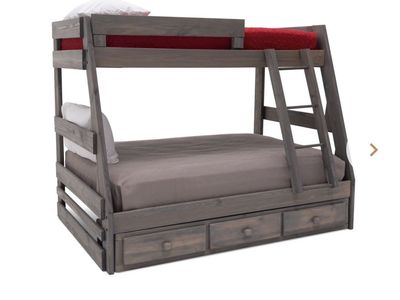Picket Twin-Full Bunk Bed Solid Pine, Driftwood Grey Finish