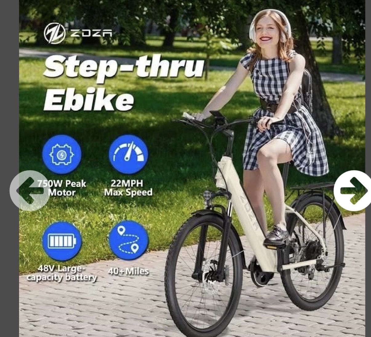 ZOZA Step-Thru Electric Bike - 750W Peak Motor, 48V Battery, 22 MPH
