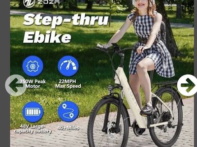 ZOZA Step-Thru Electric Bike - 750W Peak Motor, 48V Battery, 22 MPH