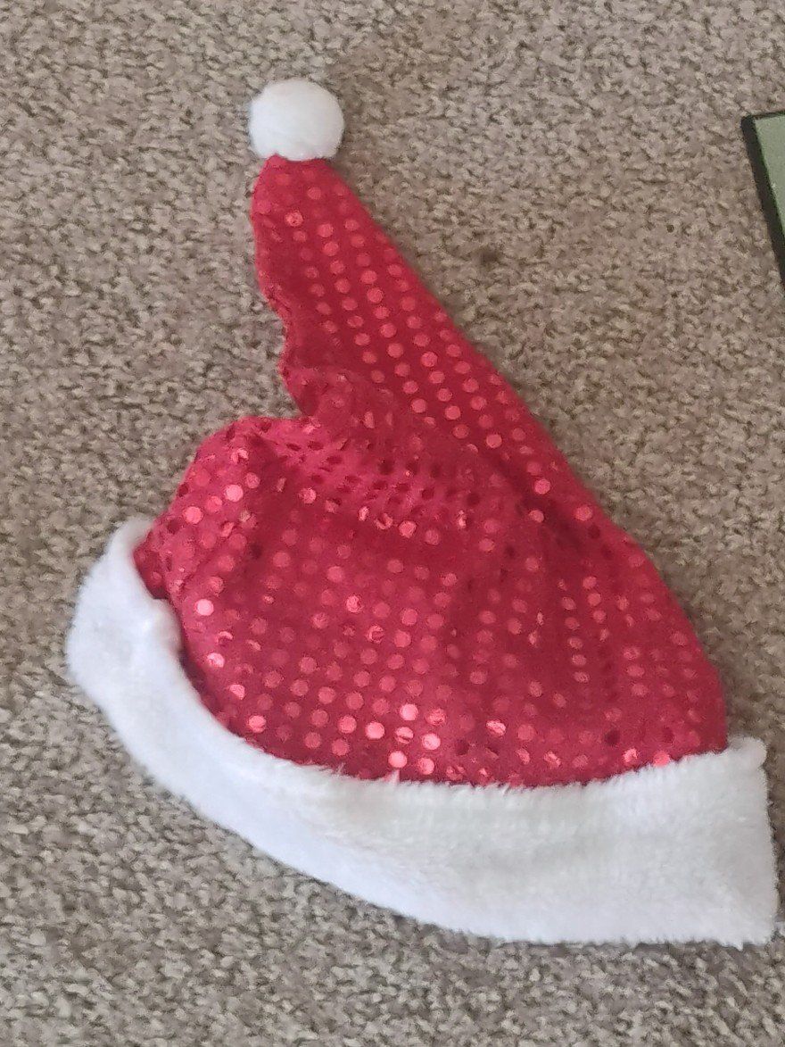 Sparkly Red Santa Hat with White Faux Fur Trim & Pom-Pom - Christmas Costume Accessory