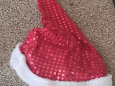 Sparkly Red Santa Hat with White Faux Fur Trim & Pom-Pom - Christmas Costume Accessory
