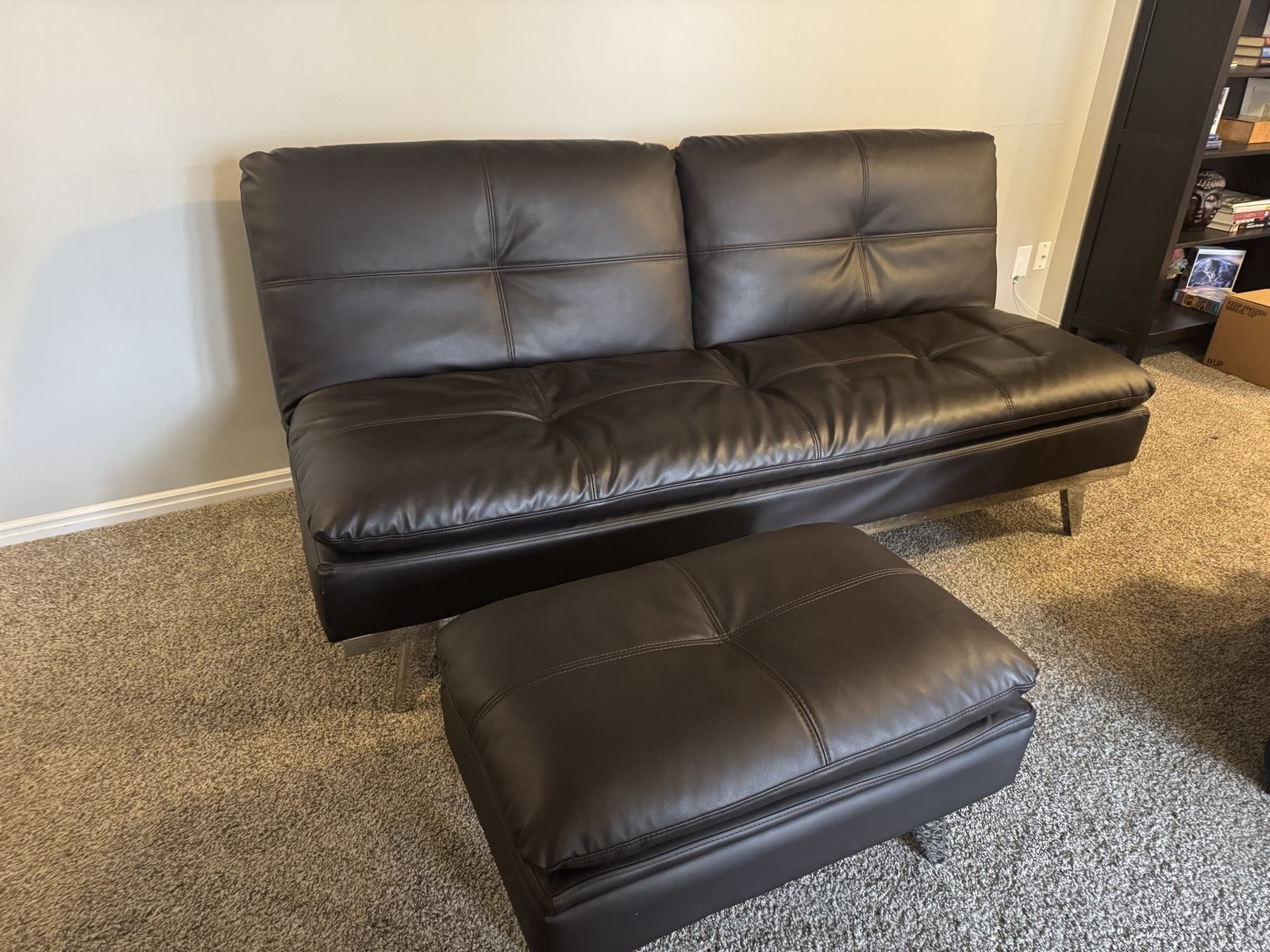Leather Futon and ottoman