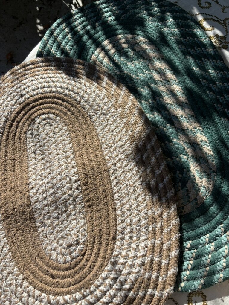Vintage Braided Rope Oval Rugs Beige & Green