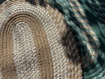 Vintage Braided Rope Oval Rugs Beige & Green